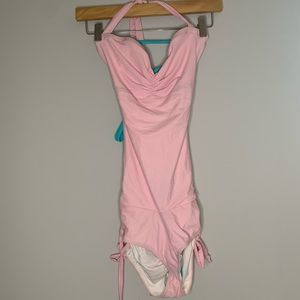 Pink and white dot monokini